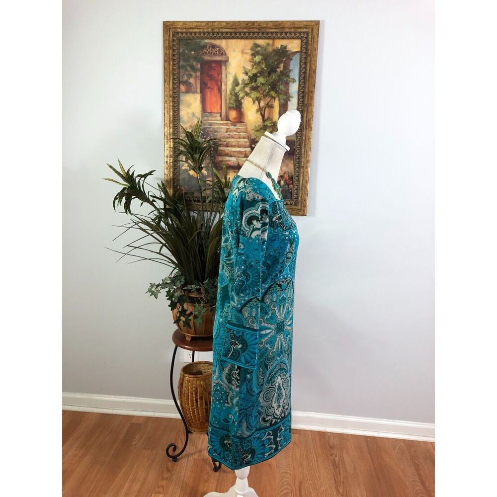 Allison Brittney Shift Dress Womens Medium Blue Paisley Square Neck Stretch - Picture 4 of 8